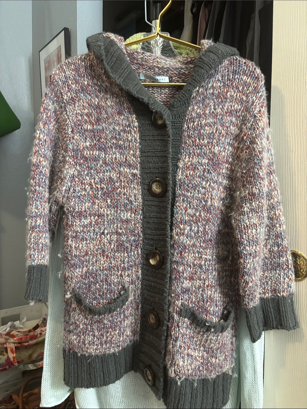 LILY MCNEAL (Anthropologie?) Marled Knit Hooded Cardigan 100%natural fibers
